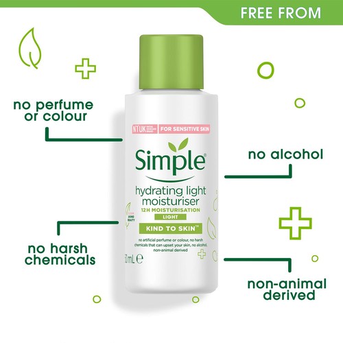 3x50ml/125ml Simple KindtoSkin 12H HydratingLight Moisturiser for Sensitive Skin - Picture 2 of 21