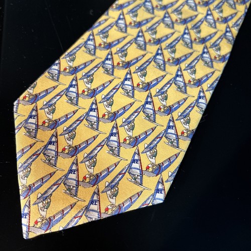 LRL Lauren Ralph Lauren Herren Seidenkrawatte gelb Segelboote handgefertigt USA 58" x 3 7/8 - Bild 1 von 8