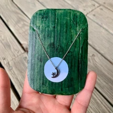 Silver Crescent Moon and Star Necklace