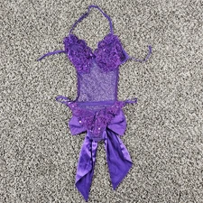 Vtg Shirley of Hollywood Womens Sz S/M Purple Nightie Lingerie Lace Bow Back