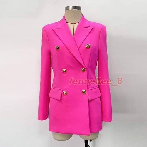 Womens Double Breasted Lapel Collar Suit Jackets Blazer Office Ladies Slim Coats - Imagen 15 de 16