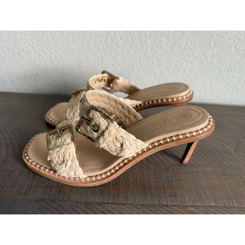 Ulla Johnson Raffia Braided Accents Slides Sandals Size 7 38 Designer Heels - Picture 7 of 17