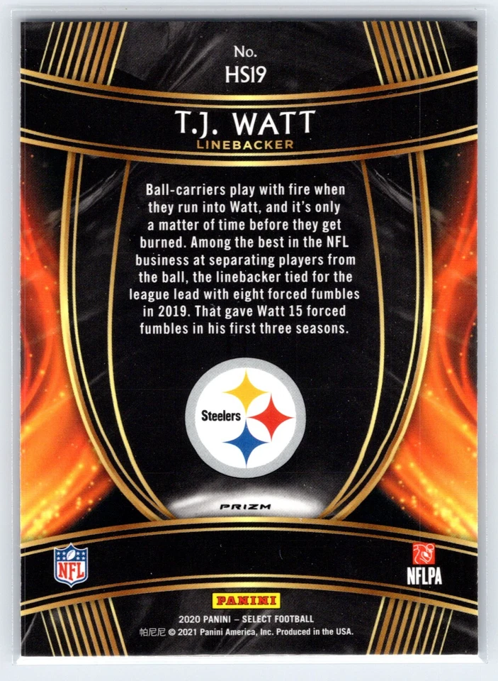 T.J. Watt 2020 Panini Select Hot Stars #HS19 Pittsburgh Steelers - Image 2 of 2