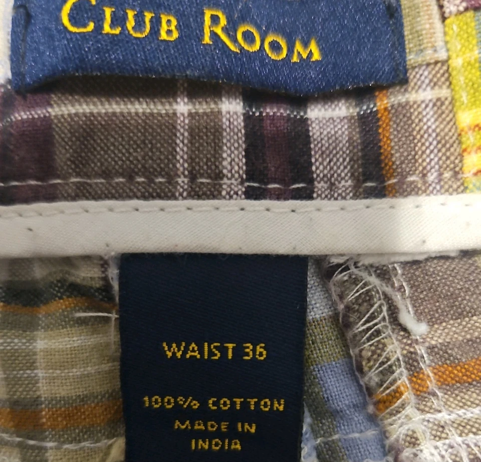 Pantalones Cortos Club Room Para Hombre Talla 36 Cintura 10 Entrepierna Madras Patchwork Hecho en India M90 Foto 4 de 4