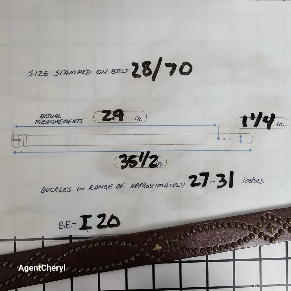 RALPH LAUREN S 27-31" Marrón Latón Tachonado Geométrico Cuero Cinturón Western Boho Foto 2 de 4