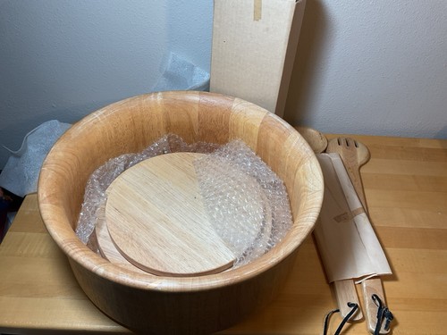 Vintage Julie Pomerantz 4pc Beechwood Revolving Salad Bowl Stand Serving Set - Picture 4 of 13