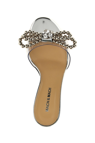 MACH & MACH Stud Bow Jewel Silver 85mm Heel Pump Sandals New&Authentic - Picture 4 of 4