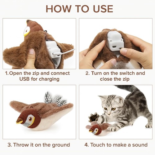 Katzenspielzeug Interaktiv - Flappy Bird Katzenspielzeug mit flatternden & zwitschernden Geräuschen (N... - Bild 6 von 9