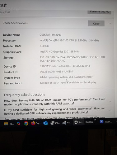 Dell Inspiron 3268 SFF Intel Core i3-7100 3.90GHz 8GB RAM 256 SSD 1TB HD Win10  - Picture 3 of 3