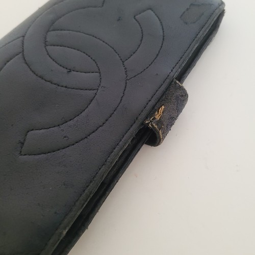 CHANEL Vintage Authentic Lambskin Logo Wallet Black Classic Large Bifold Fair - Bild 12 von 14