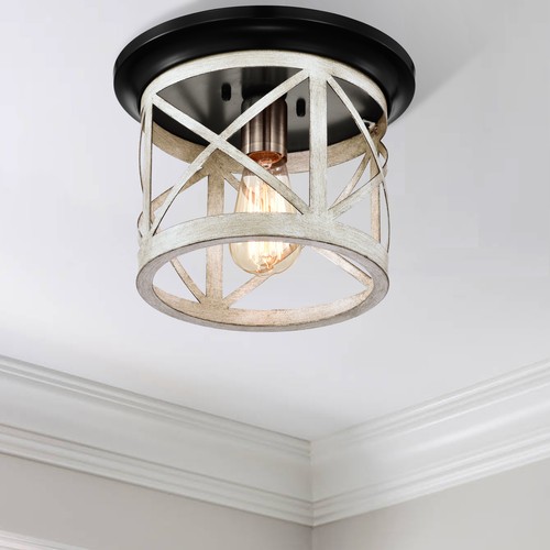 1-Light Oil-Rubbed Bronze&Briarwood Cage Drum Flush Mount - Picture 2 of 11