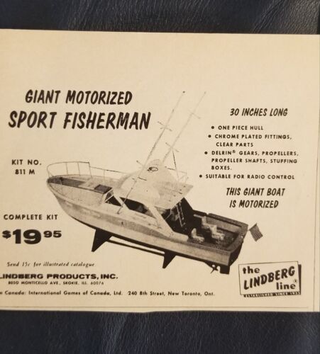 Vintage ad for a Lindberg model Sport Fisherman boat model. 1960s. Free shipping - Afbeelding 1 van 2