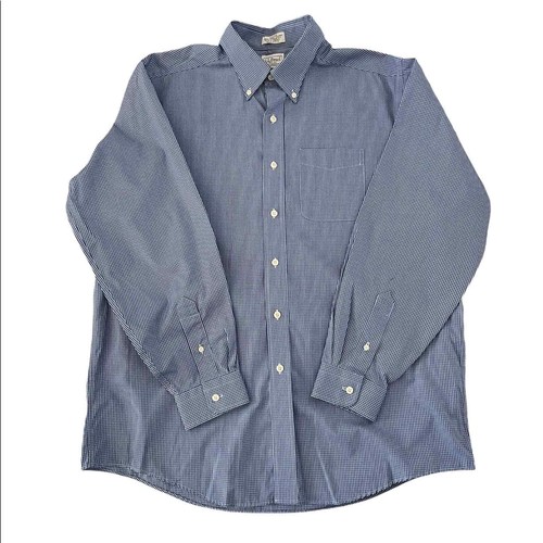 LL Bean Mens Button Up Shirt Size 16 1/2 Blue Gingham Single Needle Tailoring - Picture 5 of 6