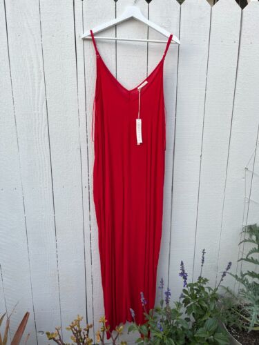 Lovestitch S/M Red Gauze Maxi Dress Pockets Relaxed Fit NWT