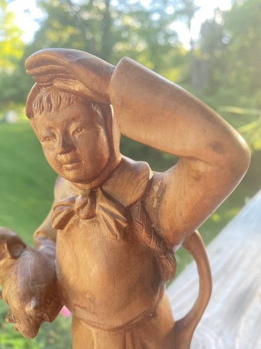 ARTISIAN HANDCARVED NUMBERED 2/60 ASIAN SHEPARD GIRL WITH 3 GOATS BEAUTIFUL 10+" - Picture 4 of 21