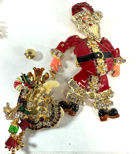 Vintage Brosche Lunch At The Ritz Santa Gelenk beweglich Strass Weihnachten