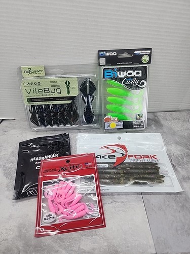 Lote de 5 Cebos Blandos 36 Total Vile Bug Biwaa Curly Headbanger Lake Fork - Imagen 1 de 12