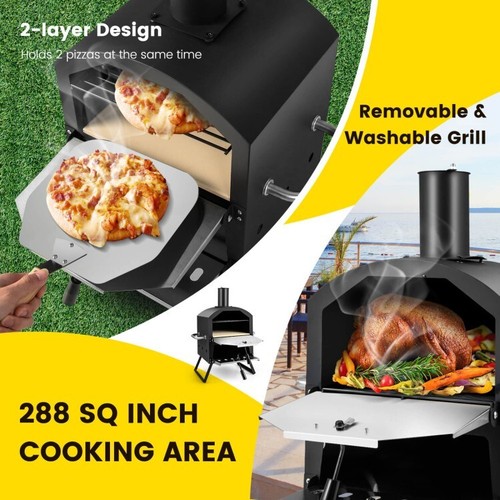 2 Schichten Tragbar Metall Pizzaofen Outdoor Camping Kochen Brennofen mit Kamin - Bild 8 von 10