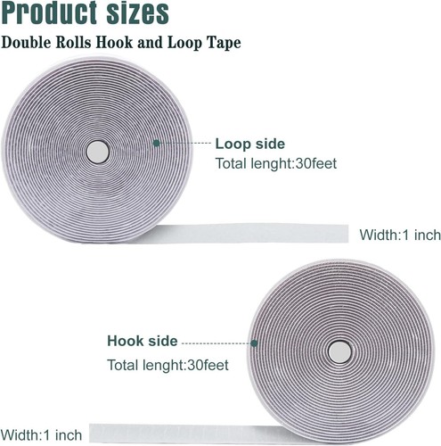 30Ft x 1 Inch Heavy Duty Hook and Loop Strips with Adhesive - Double Rolls, Self - Picture 7 of 15