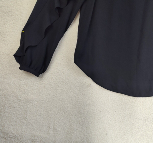 Loft Women Top Small Black 100% Polyester Long Sleeve Ruffle Casual Blouse Fit - Picture 4 of 17