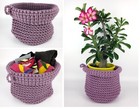 Crochet Storage Basket Round Folded Elderberry Pink Planter Woven Basket