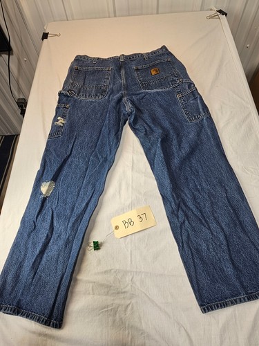 Pantalones de mezclilla para hombre Carhartt azul 36/30 pierna recta calce regular B13 DPS carpintero - Imagen 9 de 14