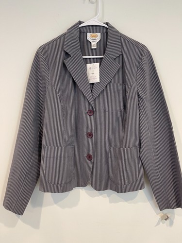 Chaqueta Blazer Talbots Petites Elástica Talla 16 Gris y Blanco Rayas - Imagen 1 de 5