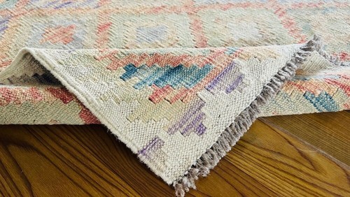 De colección Antiguo Afgano Nómada Color Pastel Hecho a Mano Lana Kilim Runner 99x298cm - Imagen 6 de 8