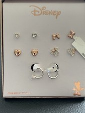 Disney Set of 5 Earrings Round, Heart, Minnie Silhouette, Bows and Hoops