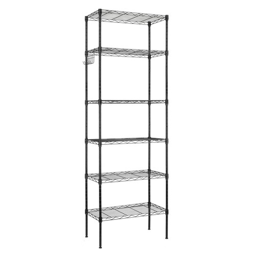 65" Adjustable Rolling Storage Shelf Rack 6-Tier Wire Unit with Hanging Hooks - Picture 9 of 16