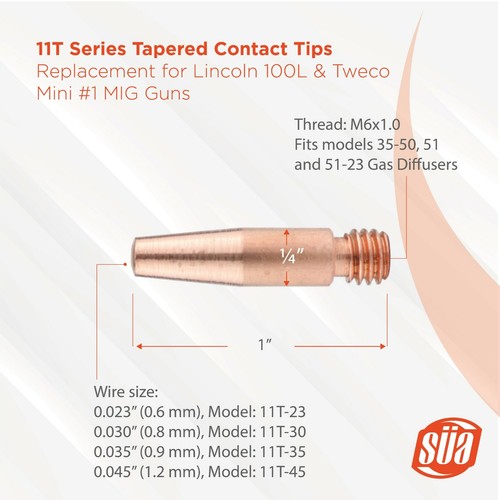 Tapered Contact Tips Replacement for LIN 100L & Tweco Mini #1 Guns, Model: 11T - Picture 4 of 8