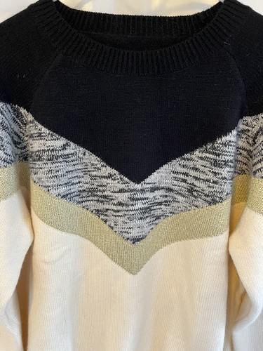 Damen Rundhals Langarm Pullover Pulli Freizeit Chevron gestreift Farbblock - Bild 2 von 5