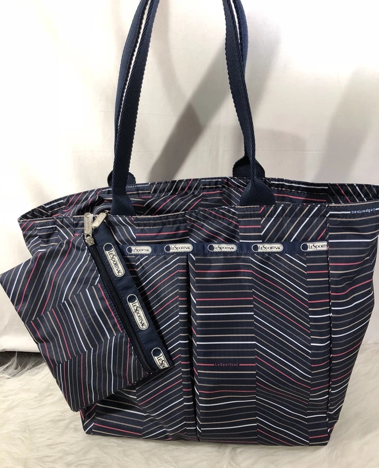 Bolso Shopper de Viaje Mediano Lesportsac Nuevo con Etiquetas en Azul Marino Multicolor Estampado a Rayas