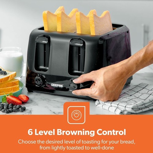 Geepas 4 Slice Bread Toaster with 6 Level Browning Control Removable Crumb Tray - Picture 20 of 30
