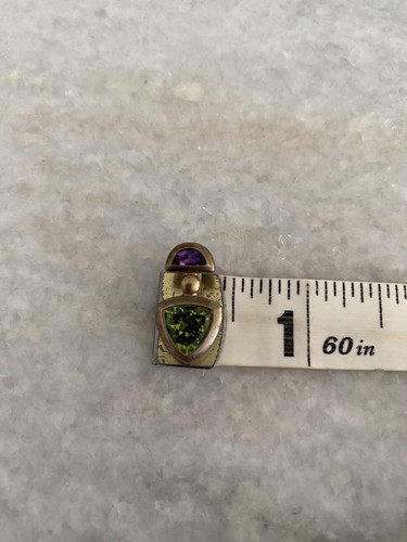 Beautiful Sterling Silver 925 18k Gold Amethyst Peridot Pendant Signed L - Picture 7 of 7