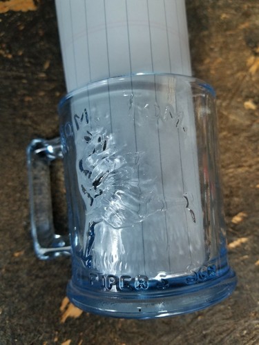 VINTAGE TIARA BLUE DEPRESSION GLASS MUG HUMPTY DUMPTY/TOM TOM PIPERS SON - Picture 8 of 8