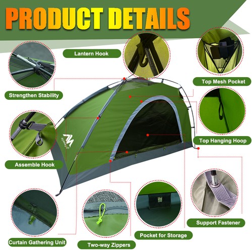 Single 1 Person Backpacking Tent Ultralight Easy Setup for Camping Hiking Travel - Picture 8 of 9