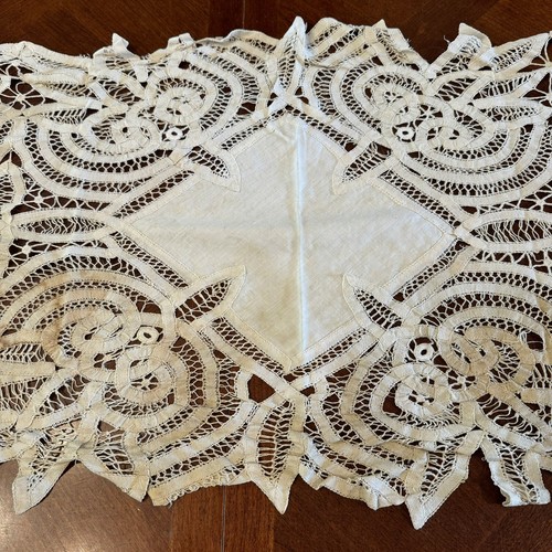 Antique Table Runner Dresser Scarf Battenburg Lace With Stains 54” By 16” - Picture 7 of 7