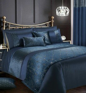 Luxury Navy Blue Honeycomb Velvet Glitzy Duvet Cover Bedding Set
