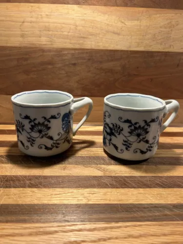 Vintage Blue Danube Japan Mugs - Unique Handle Design - Set Of 2