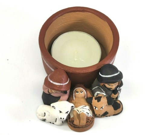 Nativity Candle Holder Hand Carved Peru 10,000 Villages Holy Family - Picture 9 of 12