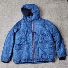 Tommy Hilfiger boys youth blue Denim Look Coat  jacket Sz 14/16 Removable Hood