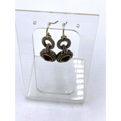 Lia Sophia Vintage Gold Tone And Brown Faceted Glass CASSANDRA Retired Earrings - Picture 7 of 12