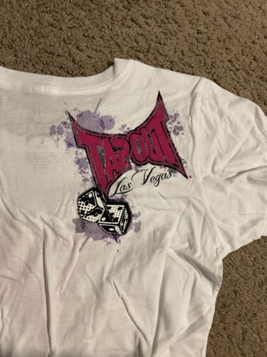 Vintage Tapout Womens Babydoll Sleeve T-Shirt L White Pink Logo Las Vegas MMA - Picture 3 of 3