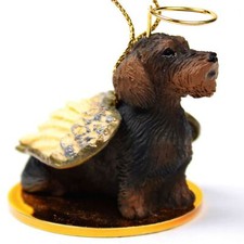 Dachshund Ornament Angel Figurine Hand Painted Wirehaired