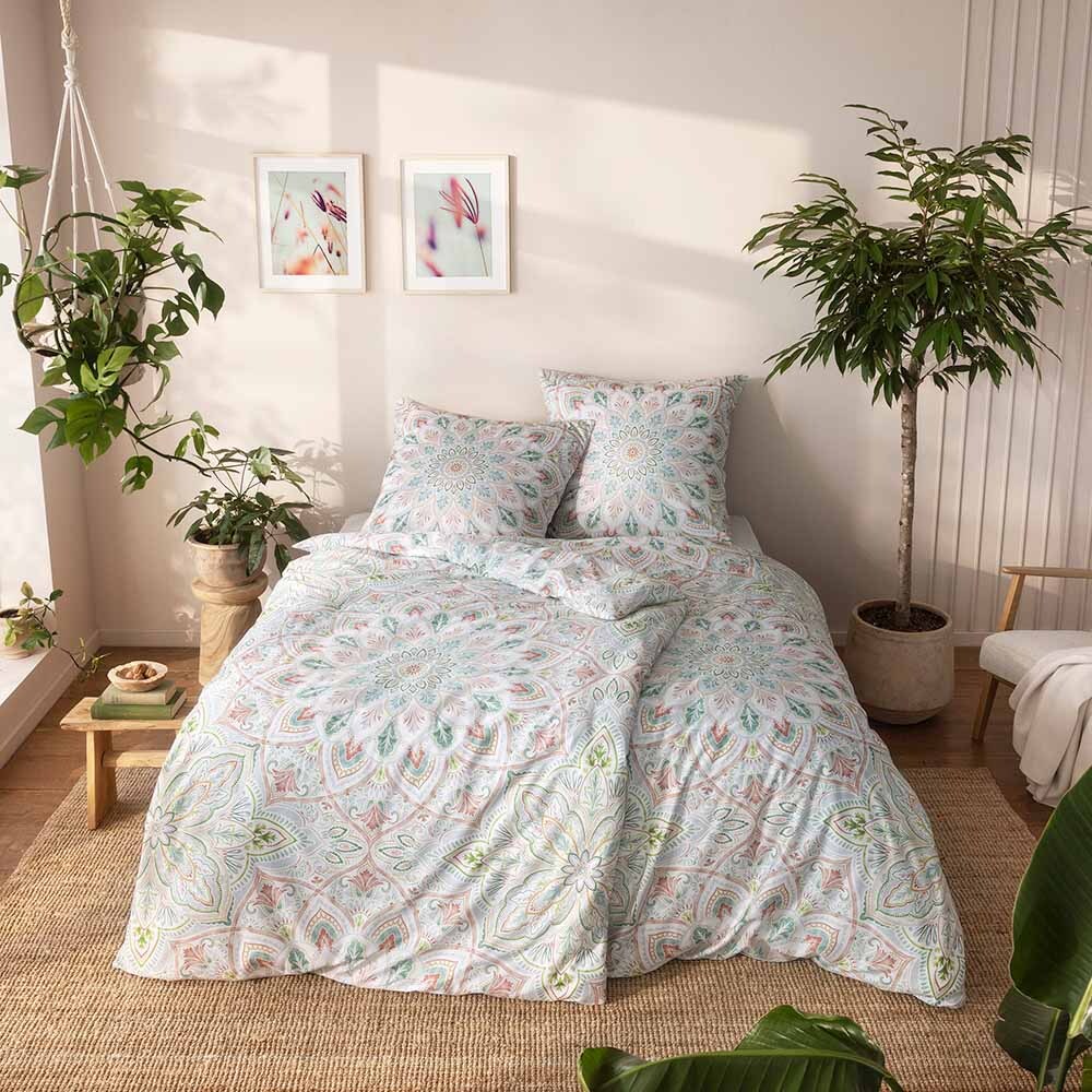 Estella Bio Mako Satin Bettwäsche 135x200 Jamiro gras Mandala Orient grün 3418-5