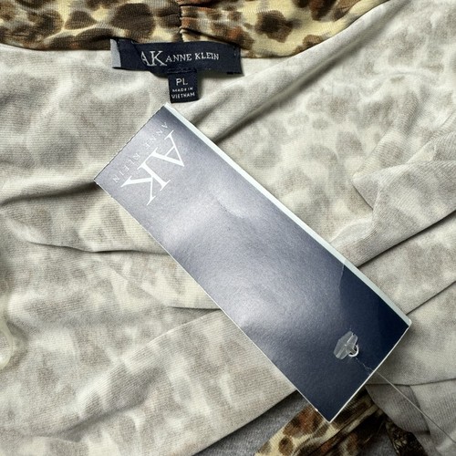 Nuevo con etiquetas Vestido envolvente Anne Klein para mujer P/L estampado de leopardo midi sin mangas - Imagen 3 de 8