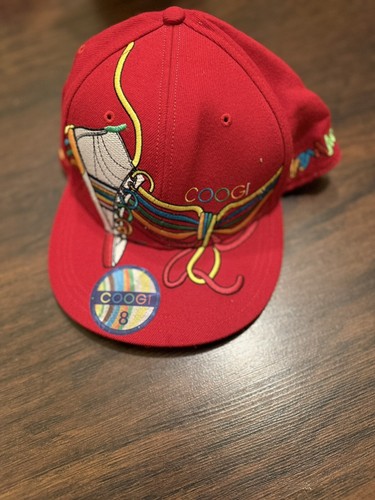 COOGI Script Size 8  Colorful Crowd Fitted Baseball Hat Cap RARE Red AOP - Picture 2 of 9