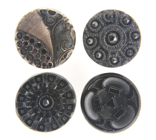 C1890 Antique Victorian Black Glass Button LOT Lacy Floral Starburst Geometric - Picture 2 of 3