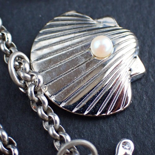CELINE Silver Fish Necklace with Marine Motif & Rhinestones, 20-inch Length Used - Picture 4 of 10